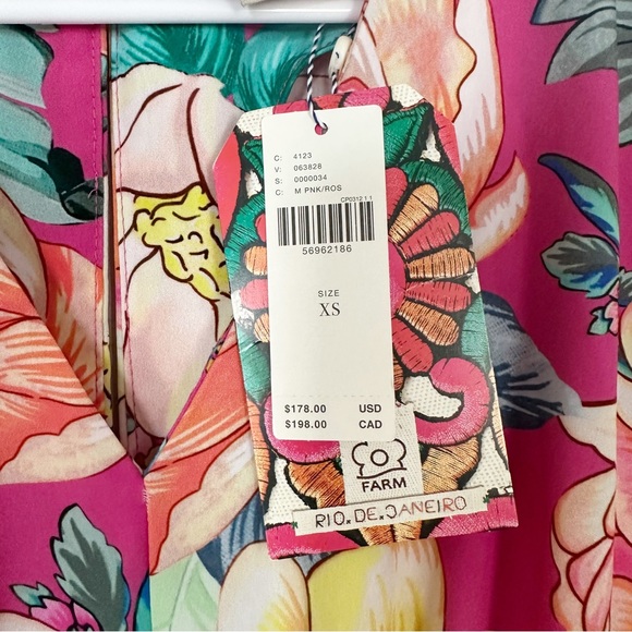 NWT Farm Rio Eulalie Floral Pink Jumpsuit Wide Leg Pockets V Neck Crop Sz XS - Picture 6 of 7